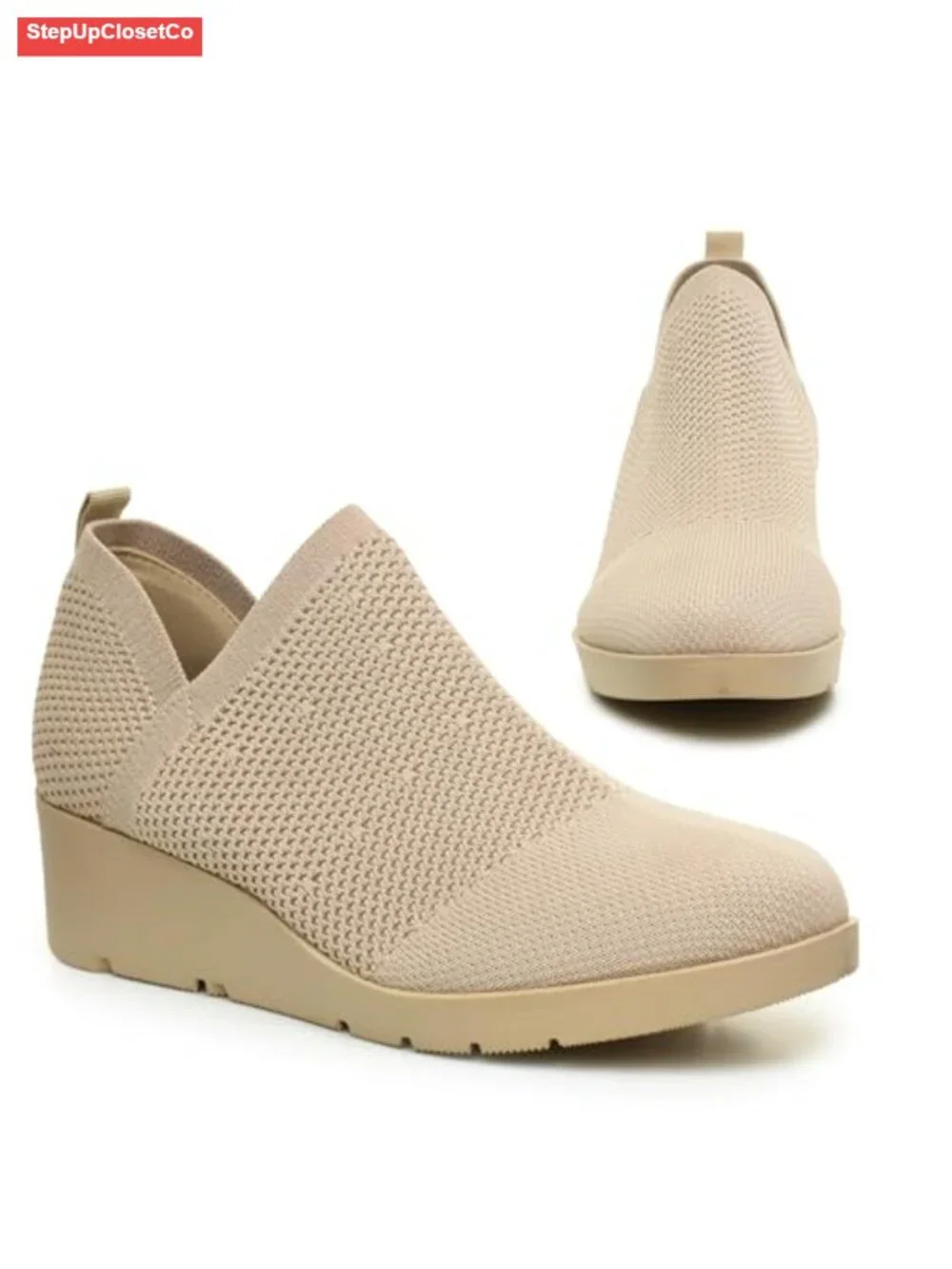 Womens Lightweight Knit Wedge Sneaker Slip-On Comfort Shoes